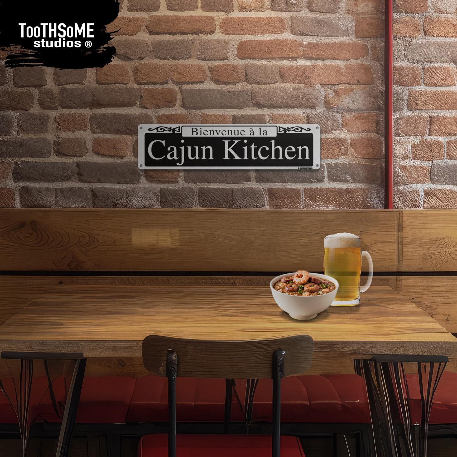 Cajun Kitchen New Orleans Theme Street Sign 16" x 4" Tin Wall Decor French Quarter Mardi Gras Big Easy Luisiana Cajun Style Garage Home Bar Decoration (CajunKitchenStreet) image 2