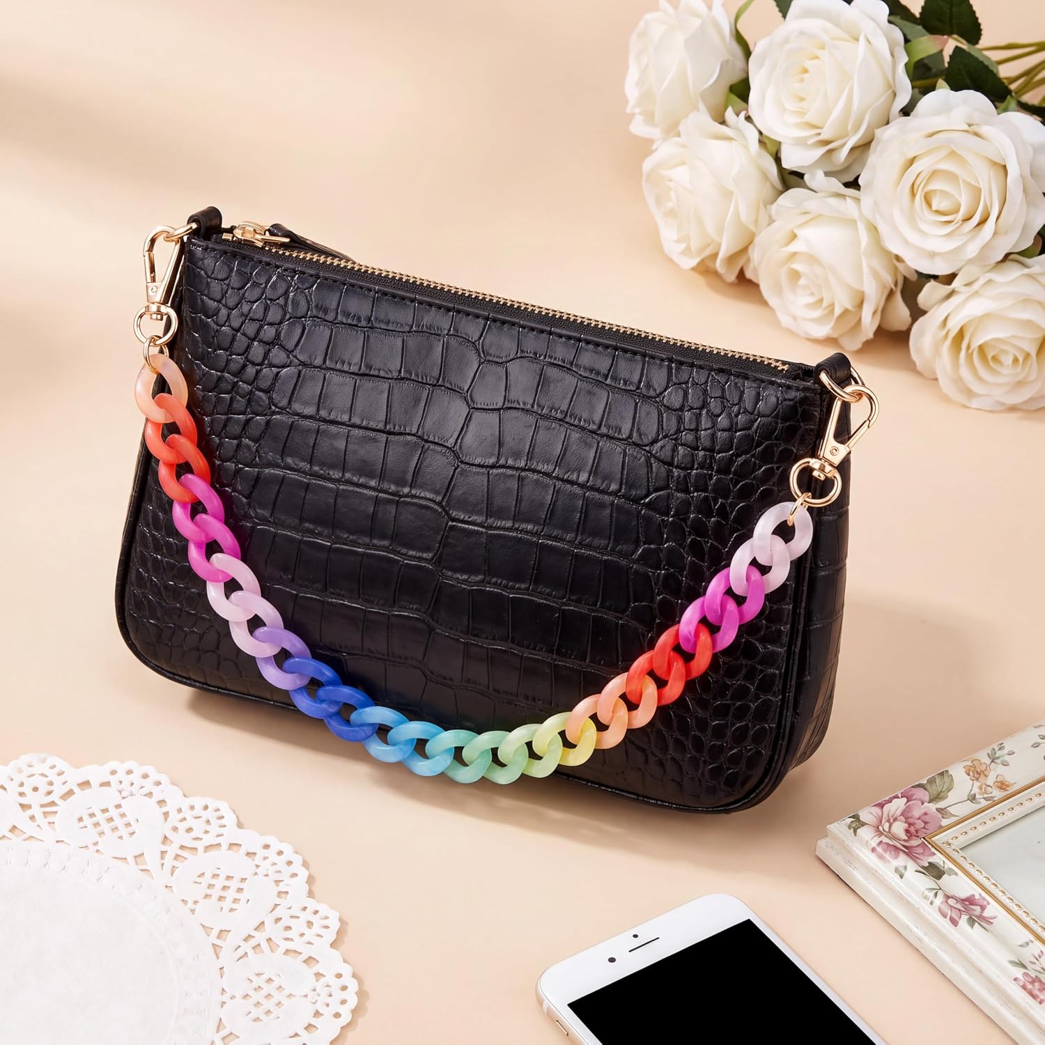 Fibrella Acrylic Purse Chain, Bag Chain with Metal Buckles