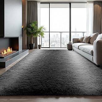 Zentavio Grey White Gradient Area Rugs for Living Room, Rugs for Bedroom 6x9 Fluffy Carpet Soft Shag Aesthetic Plush High Pile Gray Throw Rug for Nursery Kids Room Dorm