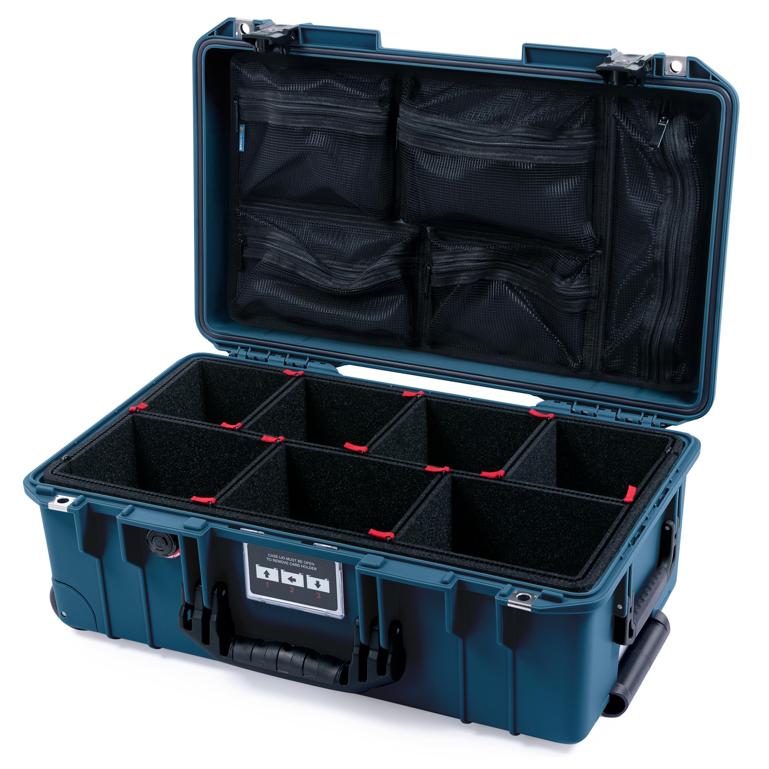 ColorCase Pelican Air 1535 Carry-on Case Deep Pacific Blue - Medium Size Waterproof Case with TrekPak Divider System & Mesh Lid Organizer - Black