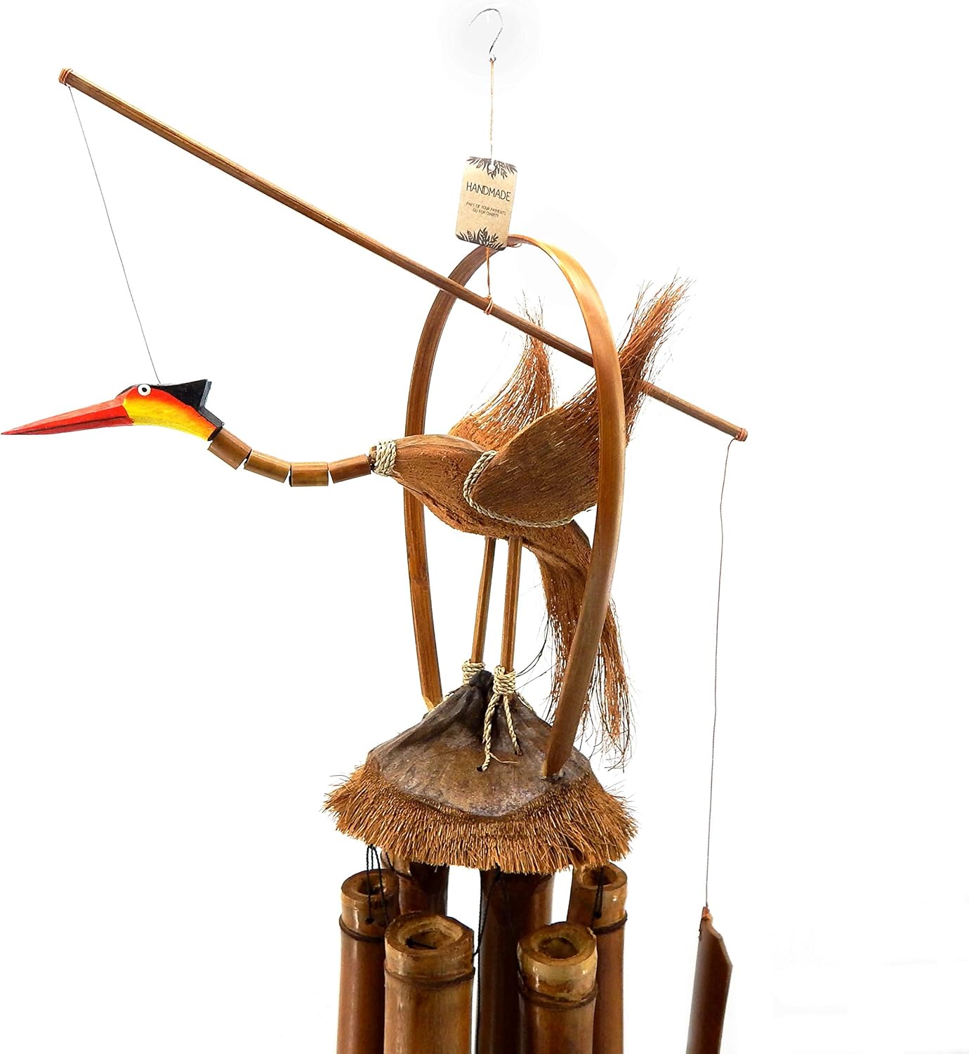 Bellaa 23370 Wind Chimes Pink Flamingo Patio Lawn Outdoor Garden Decor Bird Chime Bamboo 38 inch