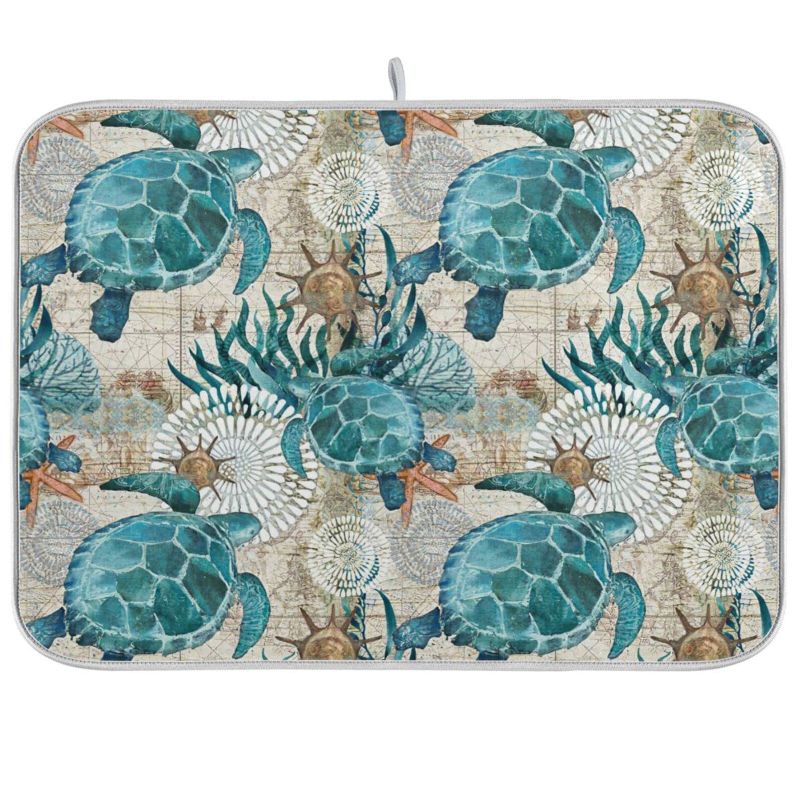 Absorbent Dish Drying Mat for Kitchen Counter - Watercolor Lake Bottom Microfiber Drying Pad, Reversible Drainer Mats for Countertop, Small 16 x 18 inch