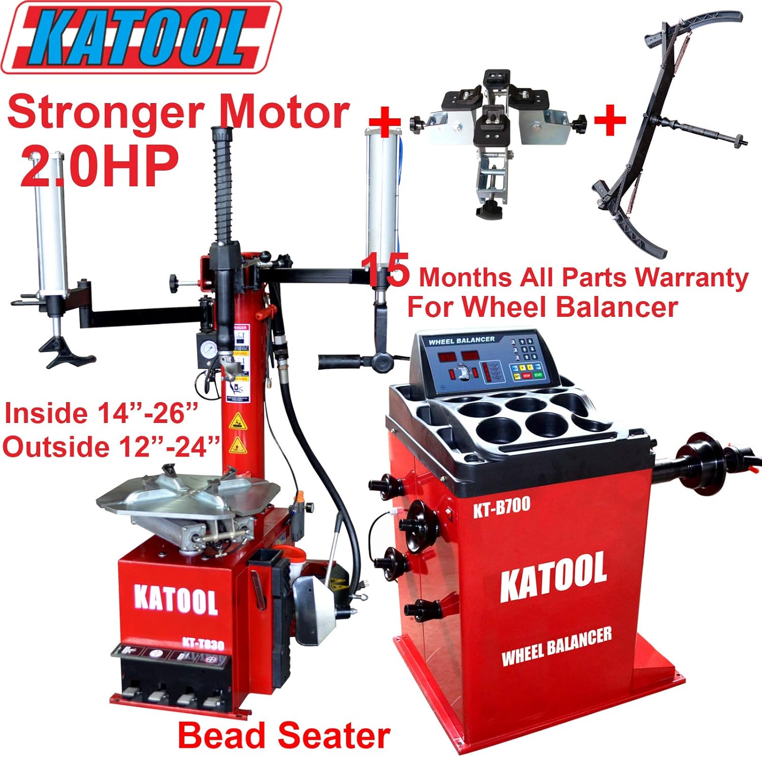 KATOOL Tire Changer KT-T830 Wheel Balancer KT-B700 Combo 2.0HP Garage Equipments Shop Tools with Motorcycle Wheel Clamping Adaptor