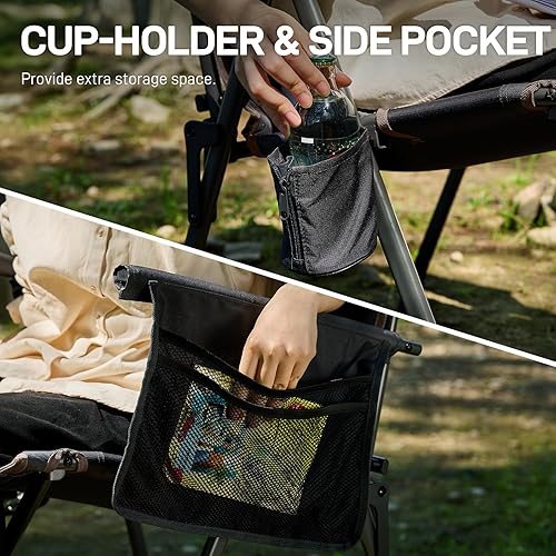 Miniatura 9 de EVER ADVANCED Sillas de campamento reclinables para adultos, ligeras, silla reclinable plegable con respaldo ajustable, sillas de salón de 4