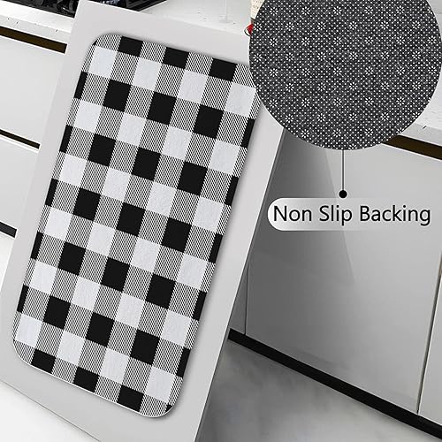 Miniatura 5 de Aremetop Juego de 3 tapetes de baño a cuadros negros y blancos, tapetes de baño gruesos y suaves, absorbentes, antideslizantes, tapacubierta de