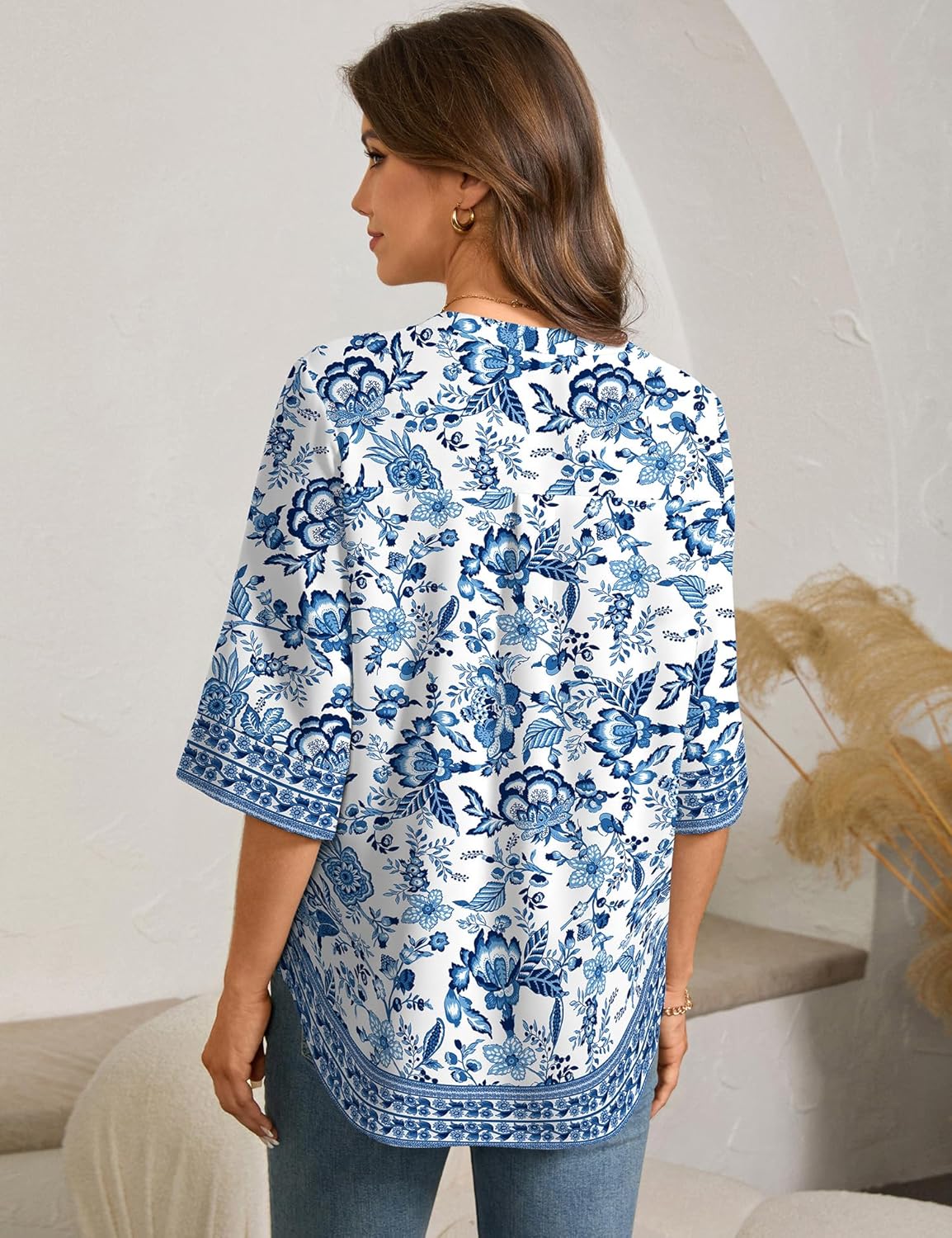 LOMON Women's Dressy 3/4 Length Sleeve Tops Business Casual Blouses Summer Tees Shirts - Image 3