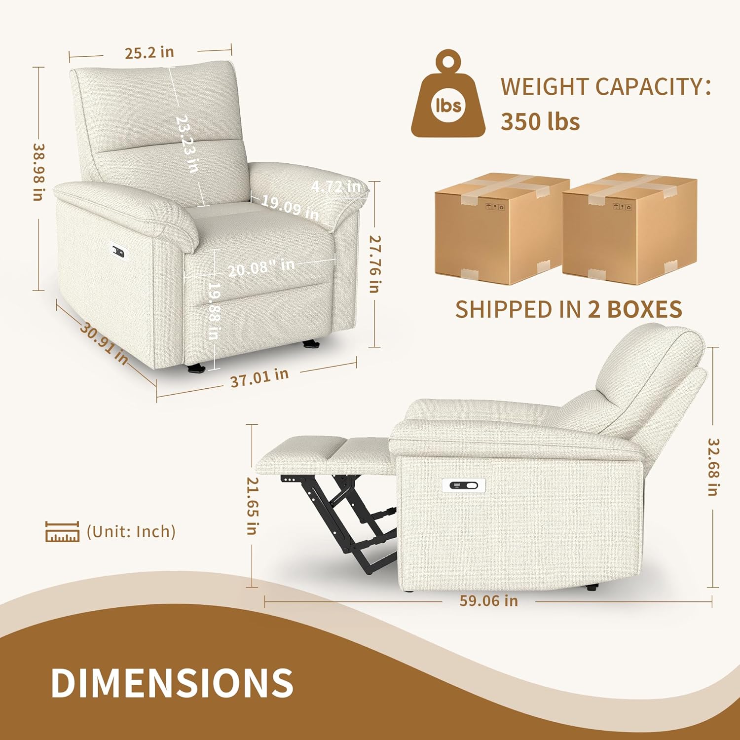 Wall Hugger Power Recliner Chair, Zero Wall Electric Recliner Chairs with USB Port, Snowflake Velvet Space Saving Large Recliner for Living Room, RV, Home Theater