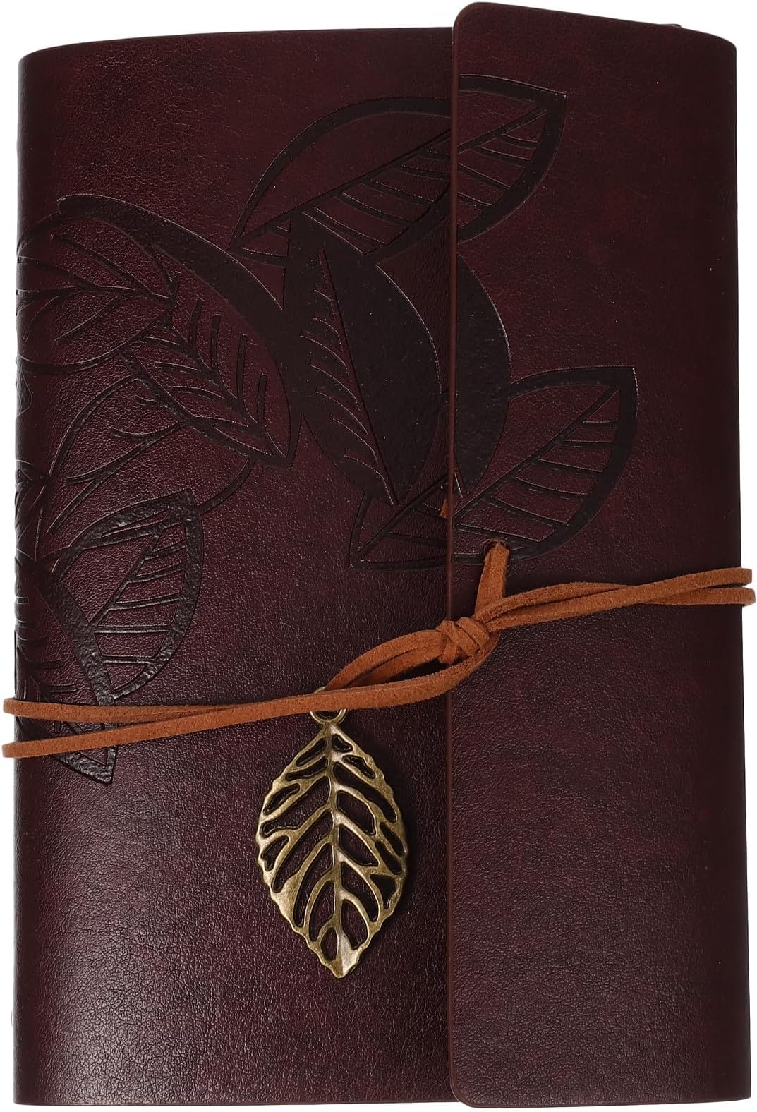 Kisangel A6 Leather Cover Loose Leaf Notebook Daily Writing Planner with Leaf Print, Multifunctional Agenda Journal for Travel and Business Planning