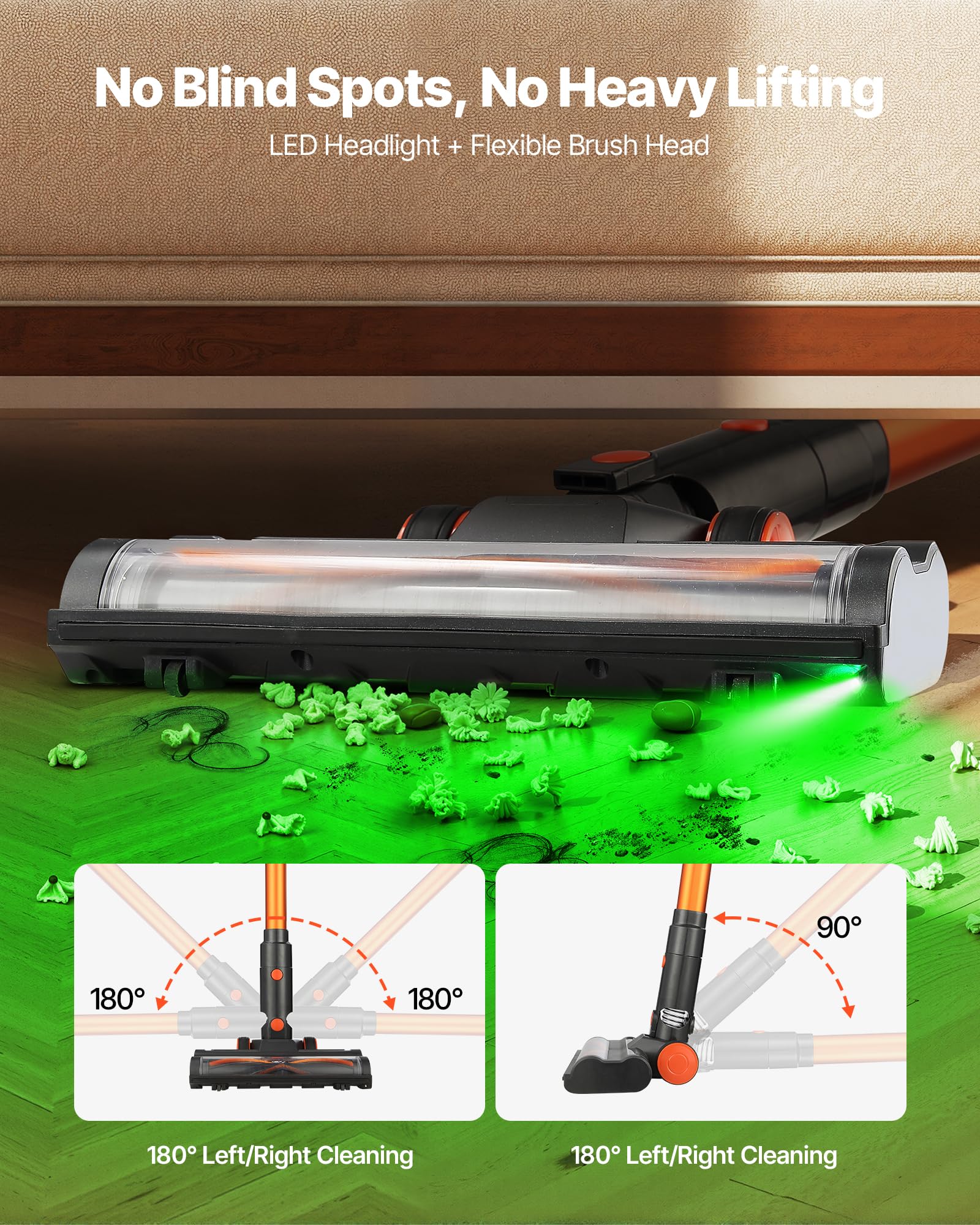 VEVOR Aspirateur Balai sans Fil à Aspiration Puissante 40 kPa, Aspirateur Laveur Rechargeable Anti-enchevêtrement avec Écran LED, Léger avec Autonomie de 47 Minutes, pour Tapis Poils Sols Durs