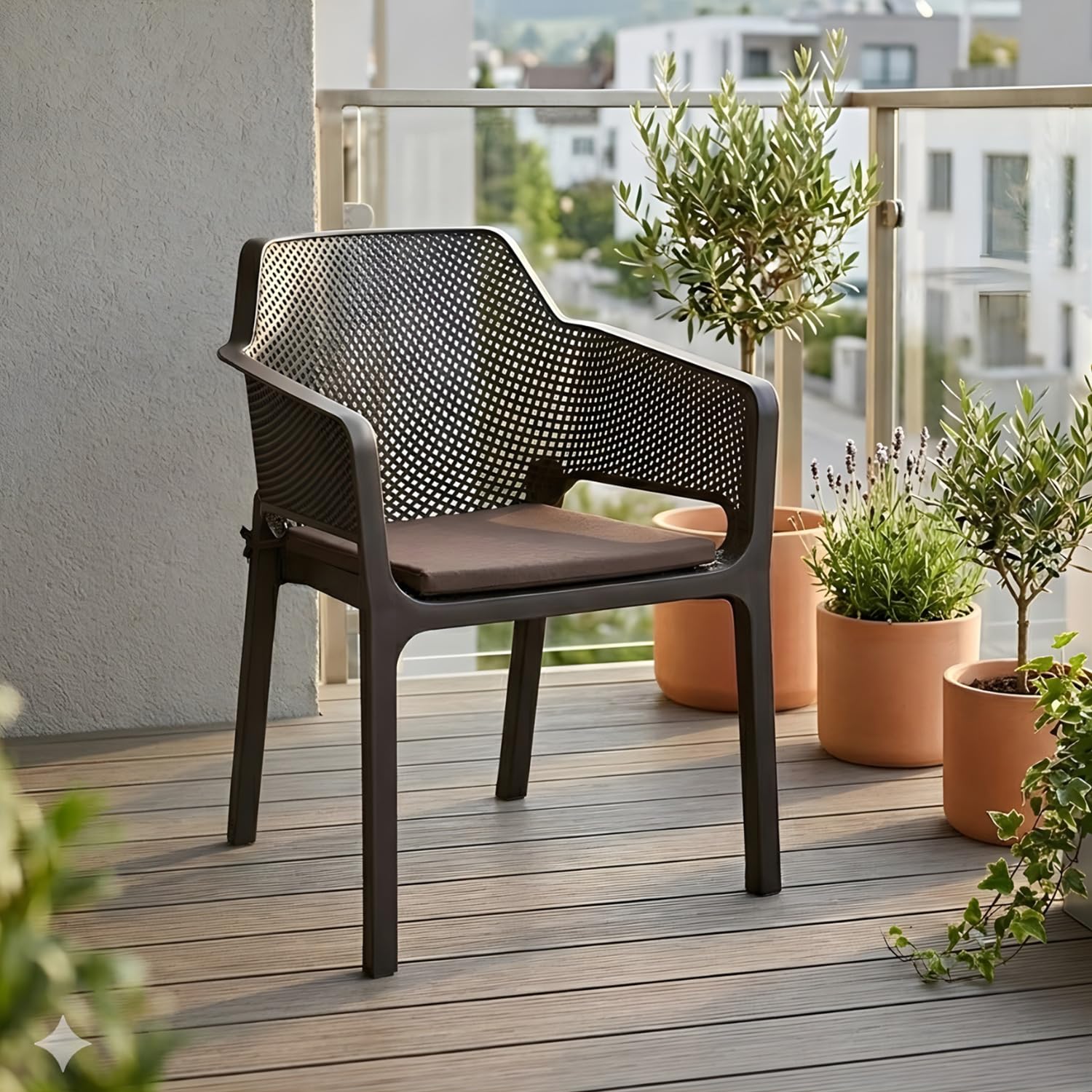 @home Nilkamal Captain Plastic with Cushion Mid Back Chair | Chairs Dining Room| Bedroom| Kitchen| Living Room| Office - Outdoor - Garden |100% Polypropylene Stackable Chairs (Season Rust Brown)-image-47