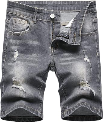 GUNLIRE Boys Jean Shorts Stretch Ripped Distressed Slim Fit Fashion Denim Shorts with Pockets