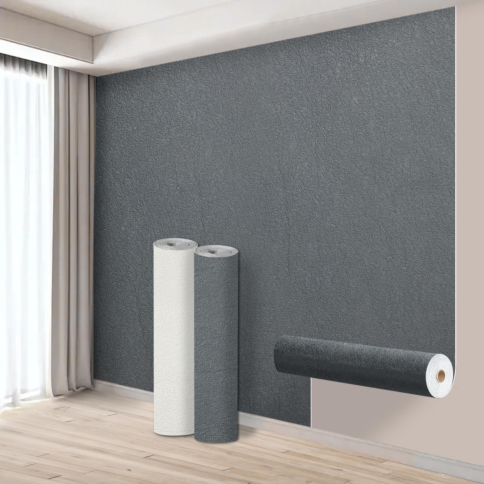 Takezuaa 5 Roll Self Adhesive Thermal Insulation Wallpaper 3mm Thick Dark Textured Peel and Stick Wallpaper for Walls Ceilings - Waterproof Damp Proof Wallpapers for Bad Cold Walls 50cm x 2.8m — image 1