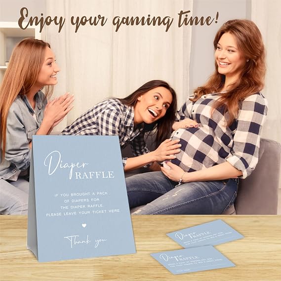 Diaper Raffle Baby Shower Game Kit- 1 Standing Sign & 50 Diaper Raffle Tickets, Klein blue Style Diaper Raffle Game For Boys Girls, Baby Announcement, Gender Reveal Party Favor & Supplies - B03