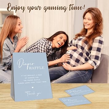 Diaper Raffle Baby Shower Game Kit- 1 Standing Sign & 50 Diaper Raffle Tickets, Klein blue Style Diaper Raffle Game For Boys Girls, Baby Announcement, Gender Reveal Party Favor & Supplies - B03