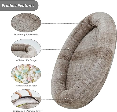Miniatura 4 de Cama humana grande para perro, puf para humanos, cama gigante para perros con manta para personas, familias y mascotas, 72 x 48 x 10 pulgadas