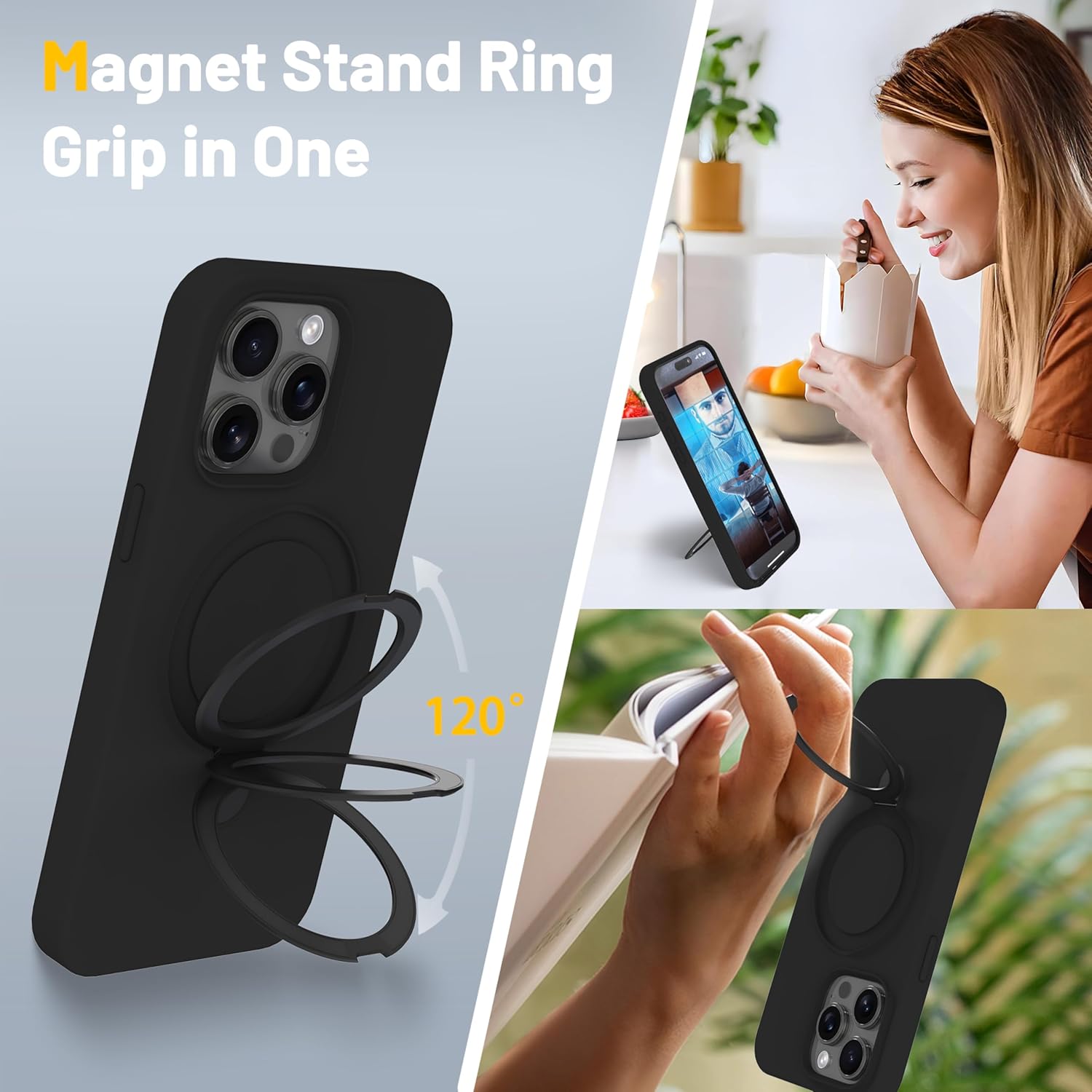 Case for iPhone 15 Pro Case with Magnetic Invisible Stand - MagSafe Compatible, Military Drop Tested, Shockproof Silicone Cover for Women and Men (6.1", 2023) - iPhone 15 Pro, Black - Image 6