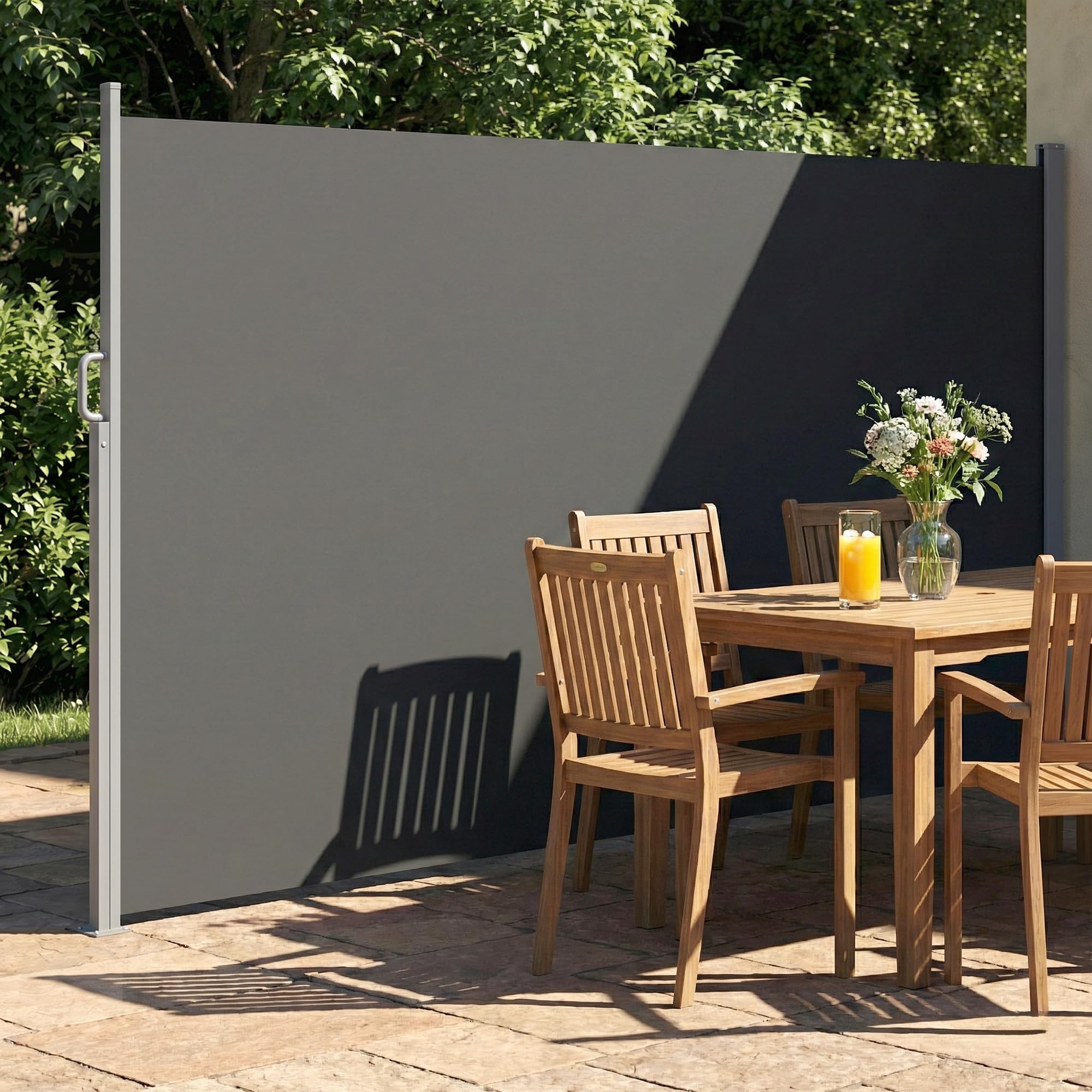 Outsunny Tenda Laterale Retrattile in Alluminio 420x185 cm Protezione UV50+ Idrorepellente Grigio Scuro