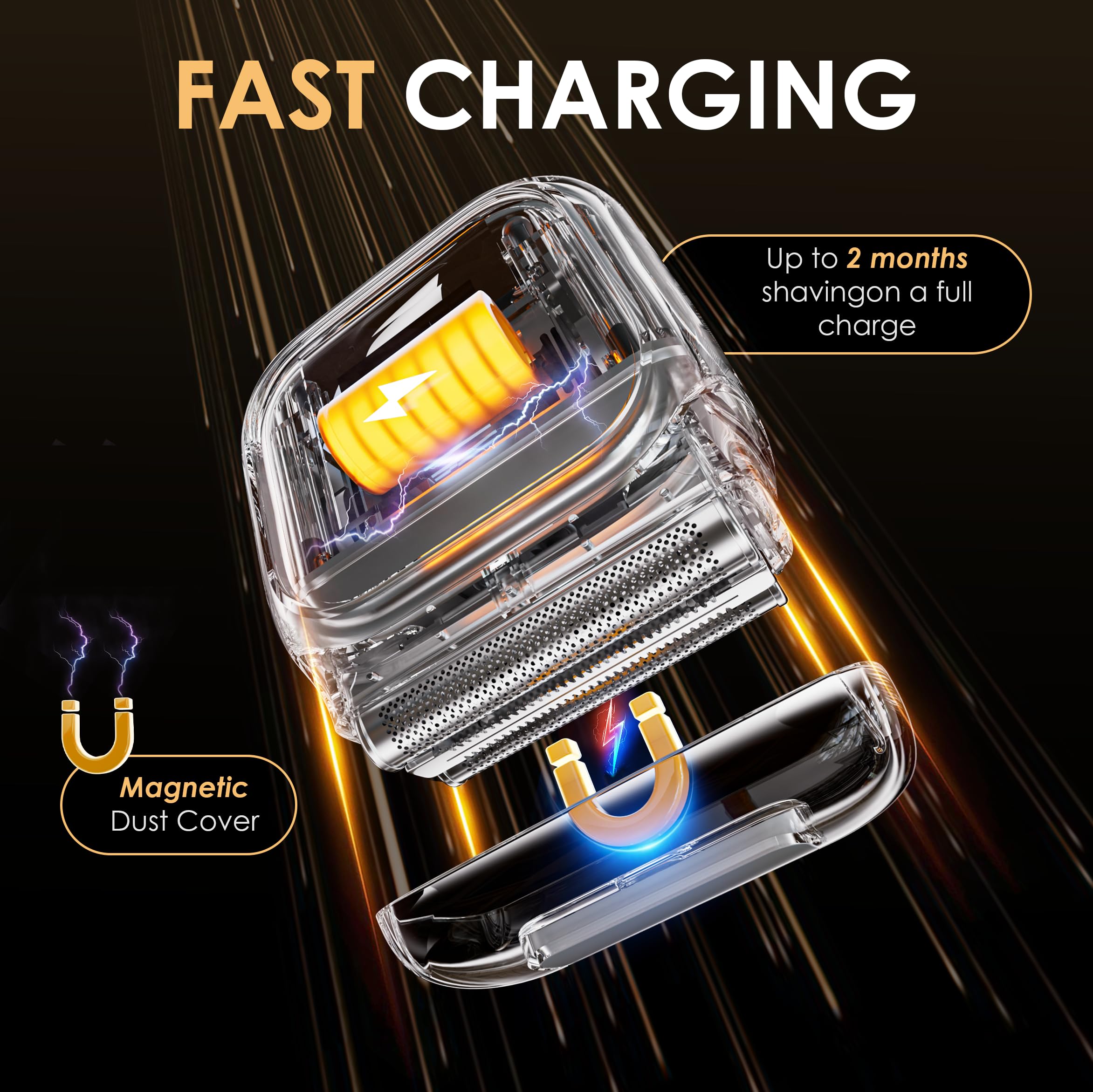 Rasoio elettrico da uomo, design innovativo a specchio, rasoio da uomo con motore da 20.000 giri/min, display a LED, 3 lame galleggianti, impermeabile IPX7, mini rasoi a lamina da uomo, perfetto per