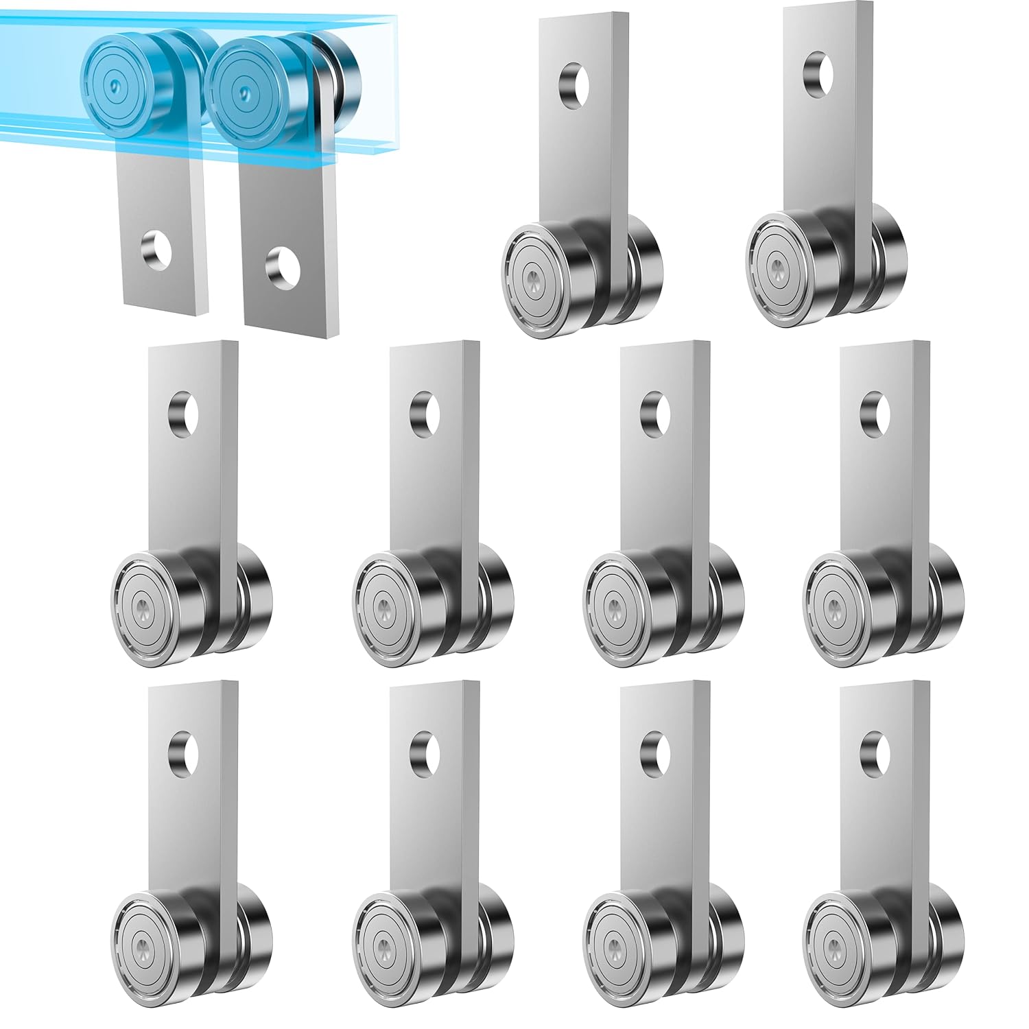 2 Wheel Trolley Assembly Rollers for 1-5/8" Wide Strut Channel - Garage Pulley System Hoist System (Silver-10 Pack)