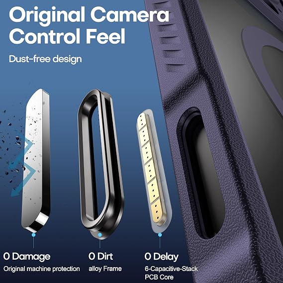 CellEver 強力磁気 iPhone 16 Pro Max用 ケース カメラコントロールキャプチャボタン付き カメラ保護 軍用落下保護 MagSafe対応 スリム半透明マットカバー、ディープパープル