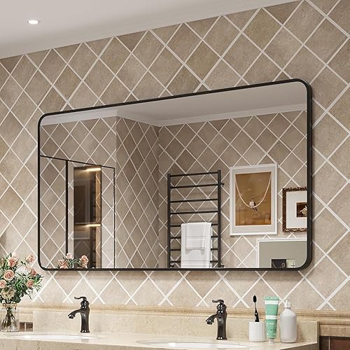 Miniatura 8 de Wanzvisk Espejos con marco dorado para baño, espejo rectangular de 40 x 32 pulgadas para pared, espejo de tocador dorado mate con vidrio templado,