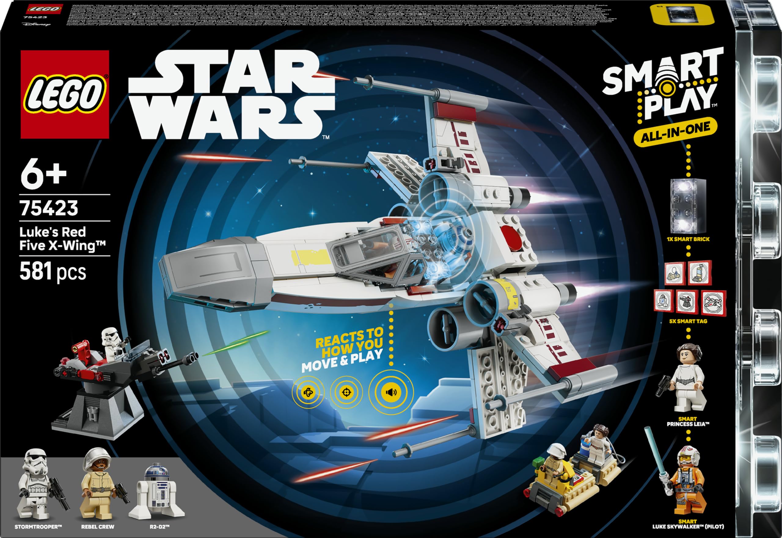 LEGO Star Wars SMART Play: Luke’s Red Five X-Wing Interactive Building Toy - All-In-One Set - Reacts to How You Move and Play with a SMART Brick - Gift for 6+ Year Old Boys & Girls - 75423