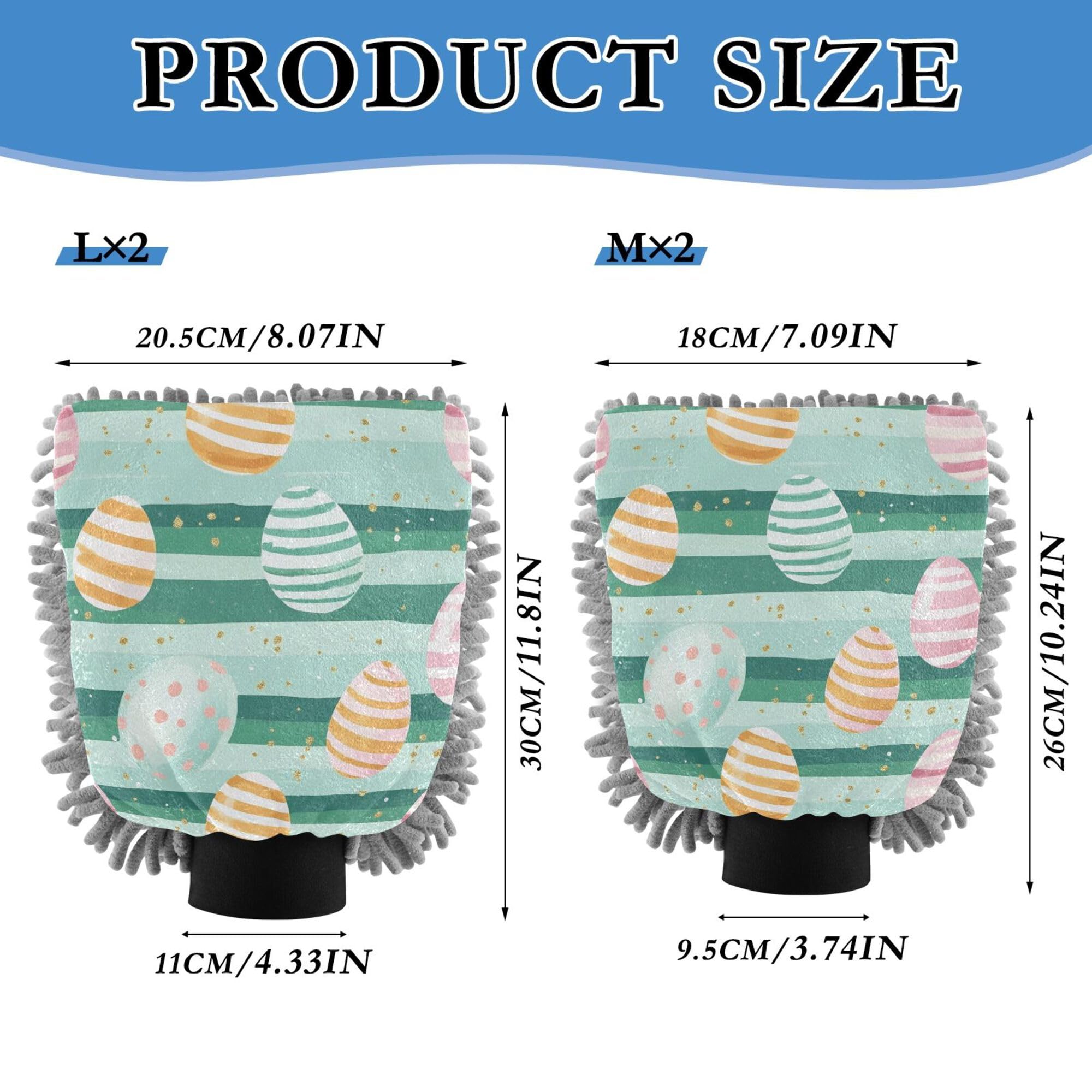 Easter Watercolor Eggs Stripes Microfiber Car Wash Mitt 2 Pack Gloves for Cars Washing Scratch-Free Detailing Sponge for Hand Brush Cleaning
