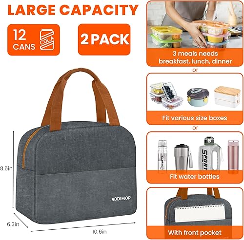 Miniatura 3 de ADDIMOR Lonchera para mujer, paquete de 2, color gris, bolsas enfriadoras aisladas reutilizables, de gran capacidad, ligera, portátil, 10.6 x 6.3 x