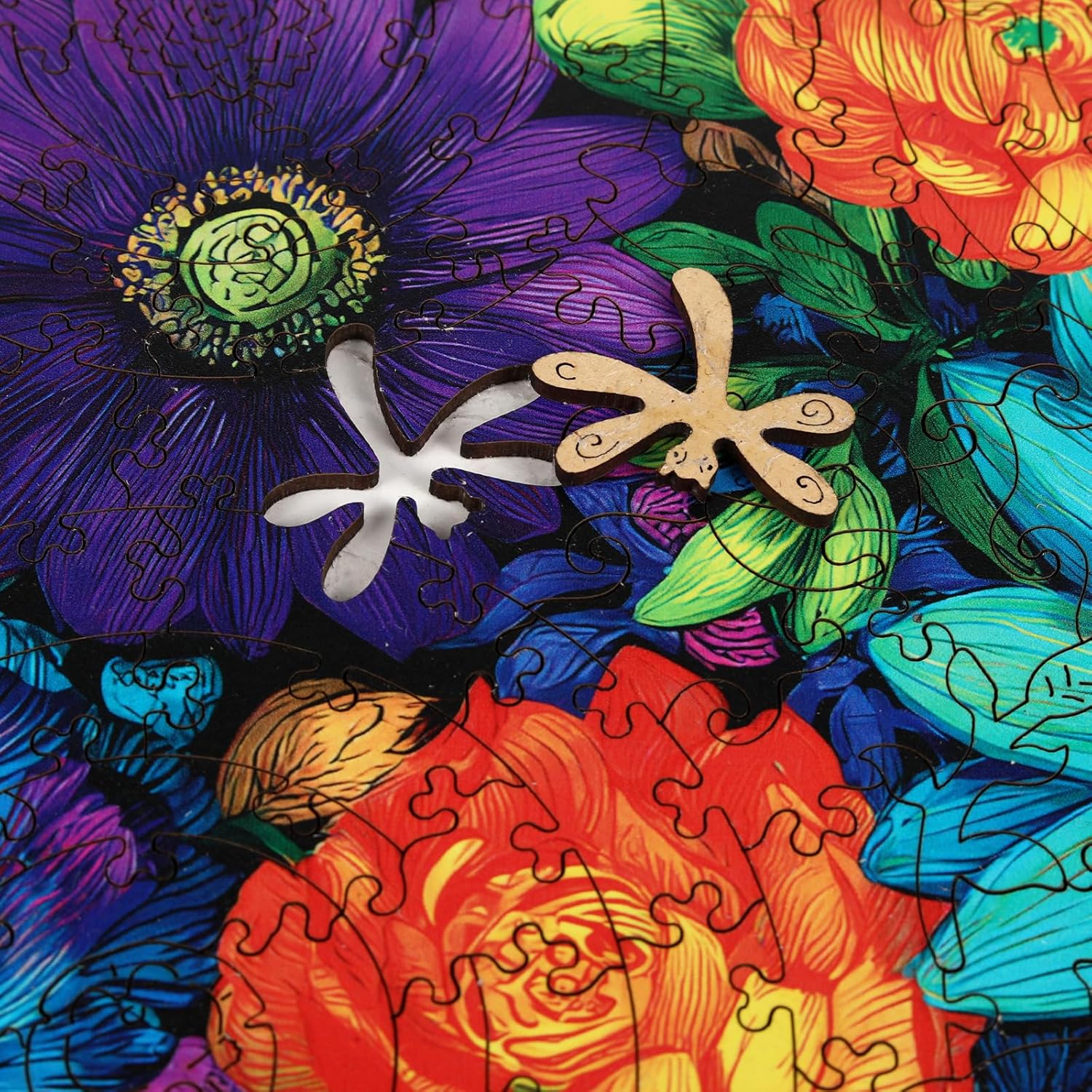 MEATRN Multicolor Chrysanthemum Wooden Puzzles for Adults 200 Pcs, 11.2x11.2 in, Fun Educational Wood Puzzle, Handmade Decorative Gift, Relaxing Wood Puzzle Game for Family