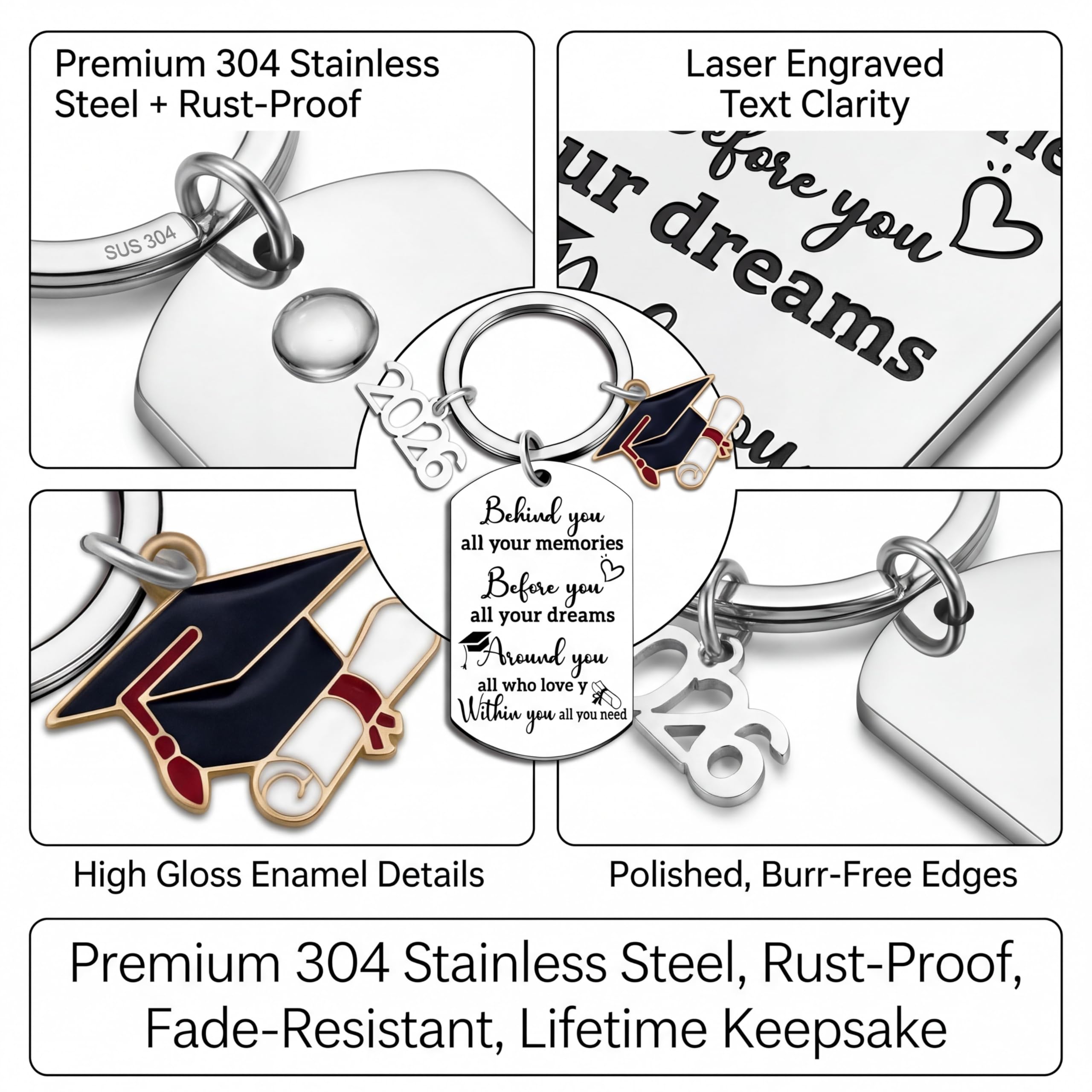 2026 Keychain - Personalized Stainless Steel Graduation Gift for Graduates with Charm of 2026