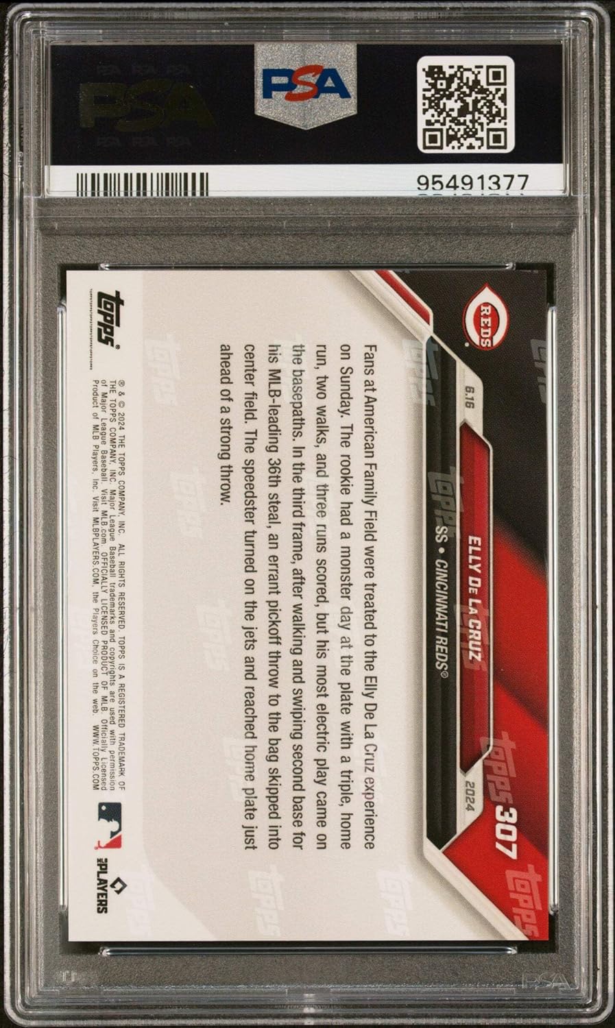 Graded 2024 Topps Now Elly De La Cruz #307 Rookie RC Baseball Card PSA 10 Gem Mint