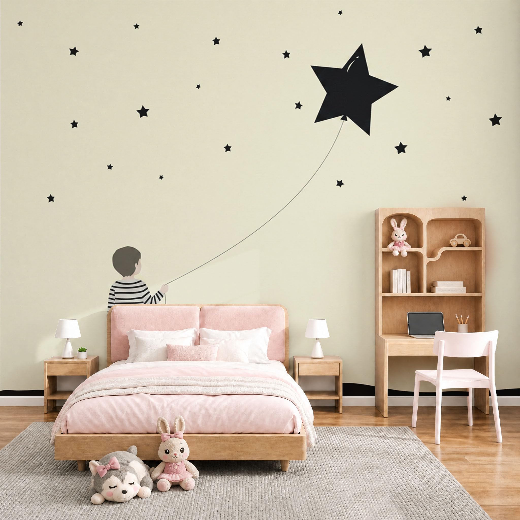 Décoration Murale Haut de Gamme en Soie Beige Motif Cerf-Volant