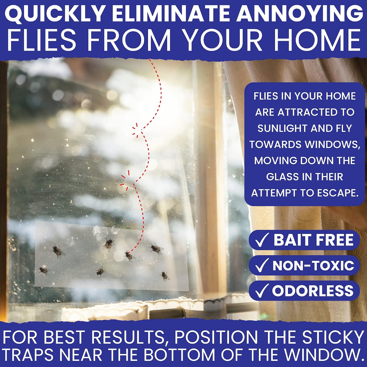 Window Fly Traps Indoor Clear 15pk Fly Strips Indoor. The Only Double Strip Indoor Fly Trap for Home. Fly Paper Indoor Fly Catchers for Inside Home Flypaper House Fly Killer Indoor. Bug Fly Catcher