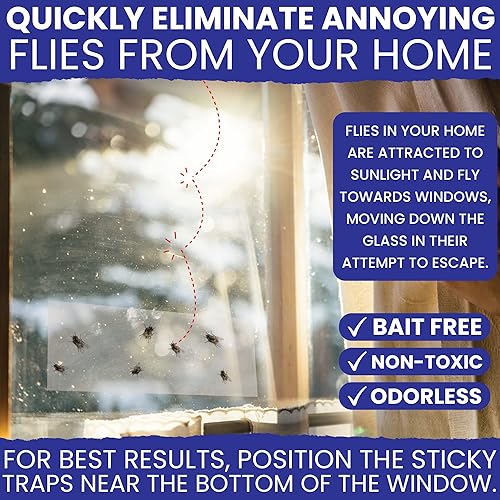 Miniatura 2 de Trampas para moscas de ventana para interiores, paquete de 15 tiras transparentes para interiores. La única trampa para moscas de interior de doble