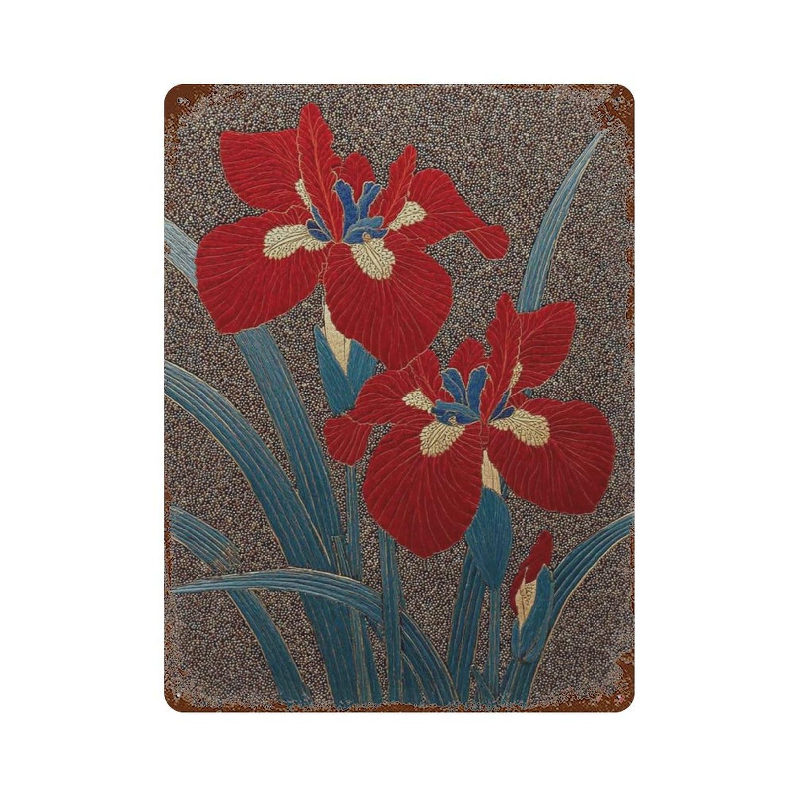 xiaoxiaoshen Japanese Red Iris Floral Elegant Botanical Wall Decor Art Metal Tin Poster Modern Home Decor Art Home Bar Shop Decorations Vintage Sign 40x30cm
