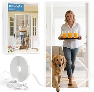Reversible Left and Right Side Opening Magnetic Screen Door, Fit Door Size 30" x 80", Durable Removable Screen Door Mesh, Actual Screen Size 32" x 81", White