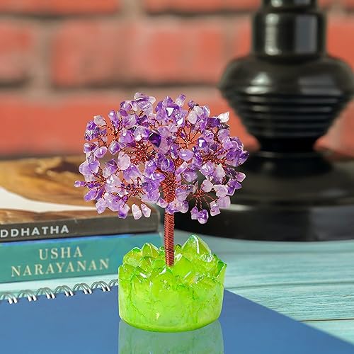 Miniatura 4 de YATSKIA Árbol de cristal de racimo verde con piedras preciosas de amatista, árbol de decoración de piedras de chakras, decoraciones de cristal para