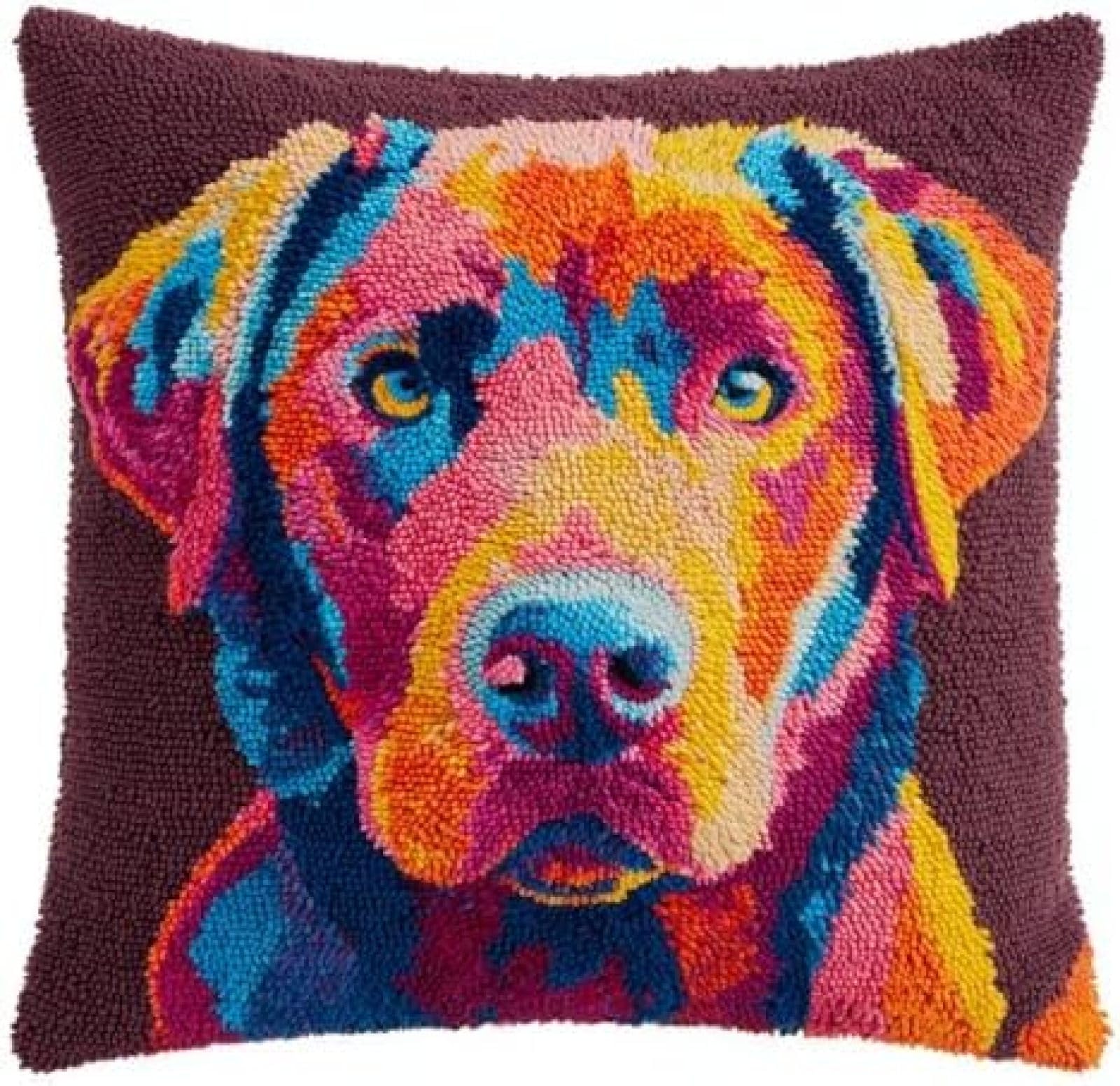 kitphoenix Latch Hook Kit for Adults Beginners,Retriever Cute Portrait,DIY Cushion Cover Craft Kit,Pre-Printed Rug Making Embroidery Crochet Kit with Yarn & Hook,43x43 cm Pillow Cover Making Set