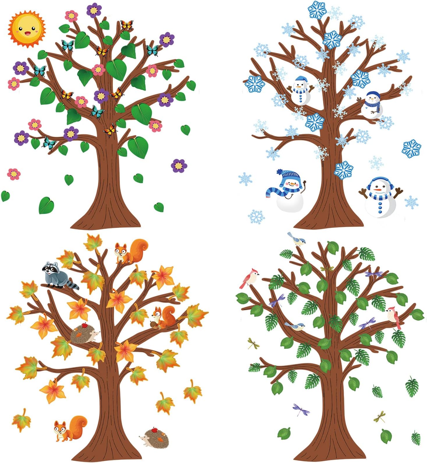 Spakon 168 Pcs Tree Classroom Bulletin Board Decor Seasonal Tree Spring Summer Winter Fall Cutout Border Set Four Seasons Bulletin Board Decoration for School Kindergarten Home Chalkboard Wall