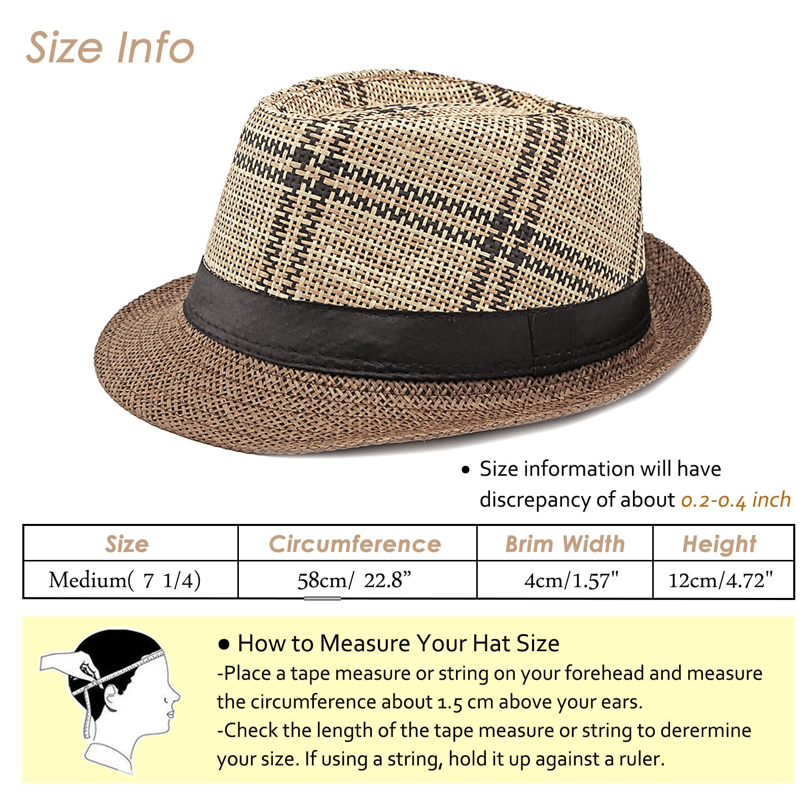 Lisianthus Short Brim Fedora Hats Summer Beach Panama Trilby Hat for Men & Women Stripe Coffee