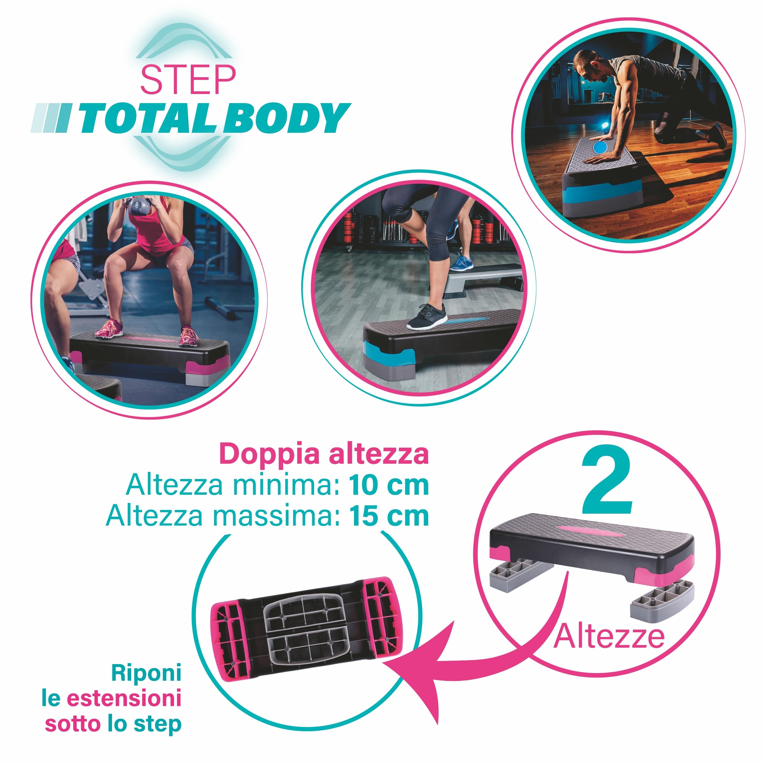 STEP FITNESS A 2 ALTEZZE 68 X 28 CM 2 COLORI ASSORTITI
