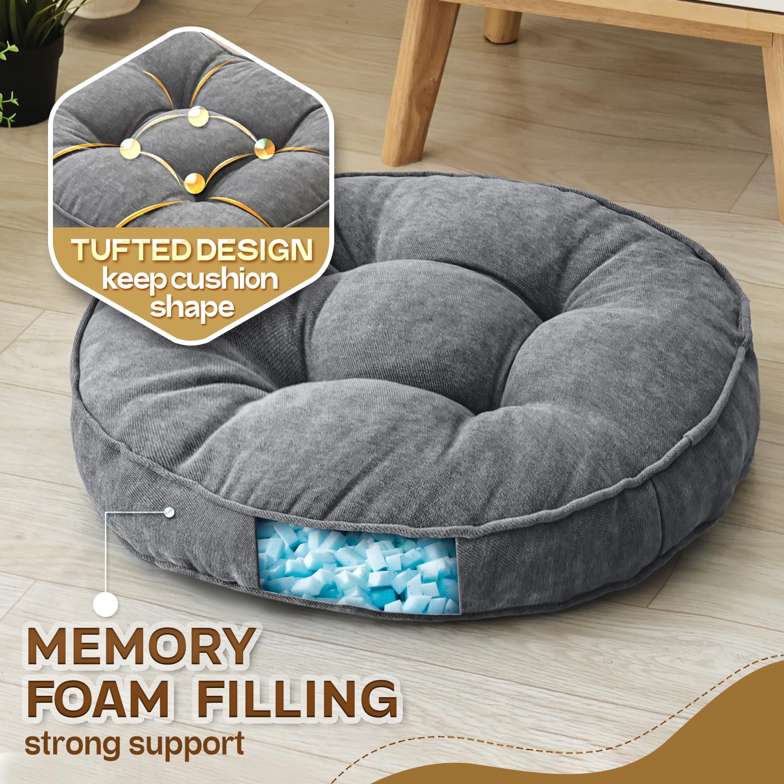 AS AWESLING 55cm x 55cm Floor Pillows Set of 2, Grey, 55CM × 55CM - Image 2
