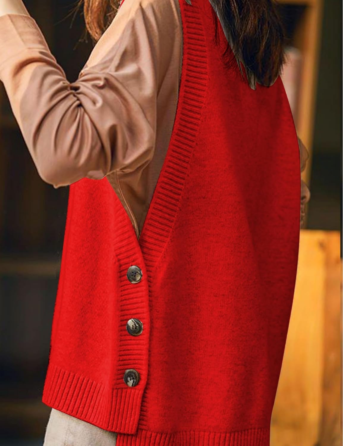 Mingzhu Womens Sleeveless Round Neck Pullover High Low Ribbed Knit Sweater Vest - Image 4