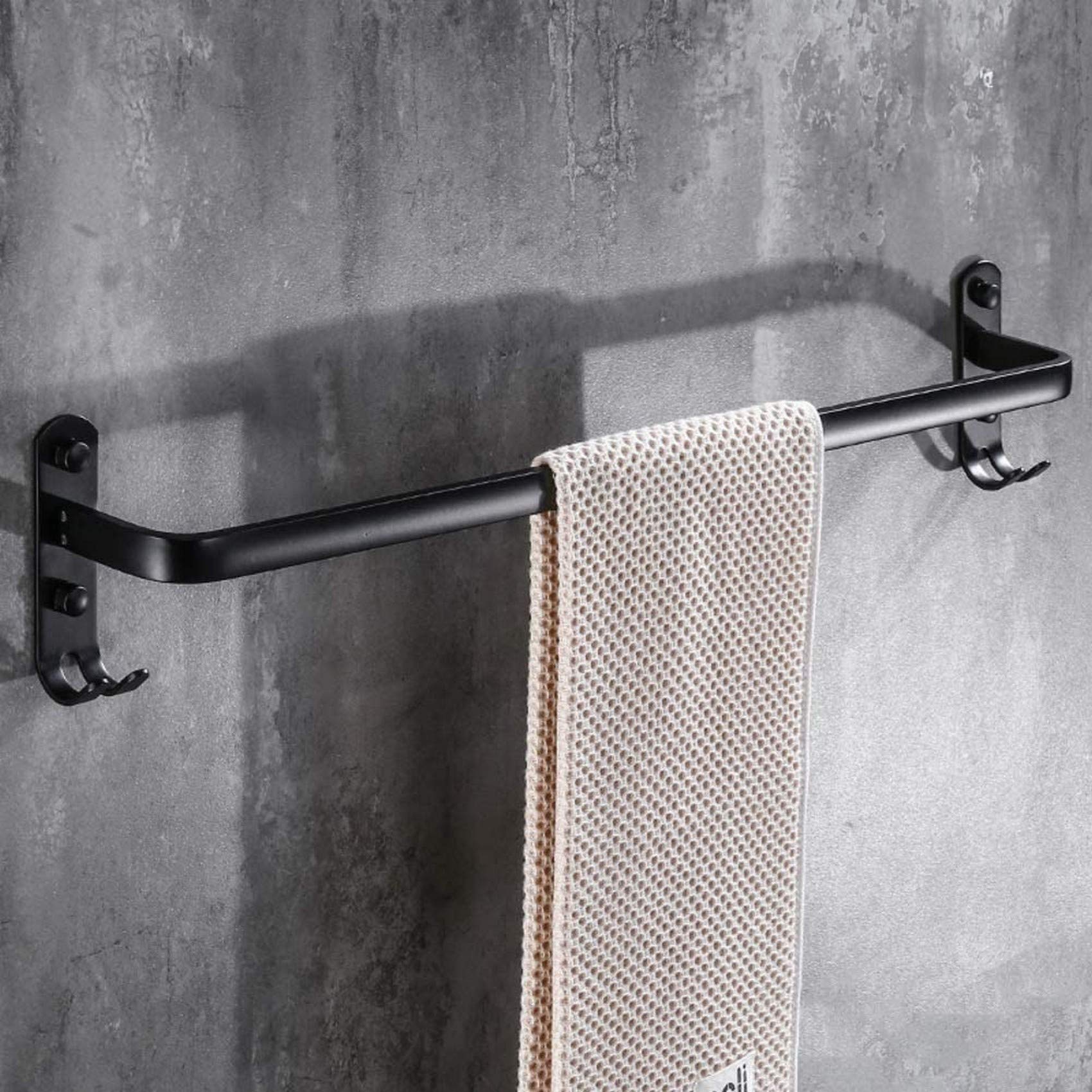 FGXHHS Bathroom Space aluminum Rust towel bar,Black Matte Single pole Towel rack,American Double With hook rack Punch Free punch use-C 60cm(24inch)