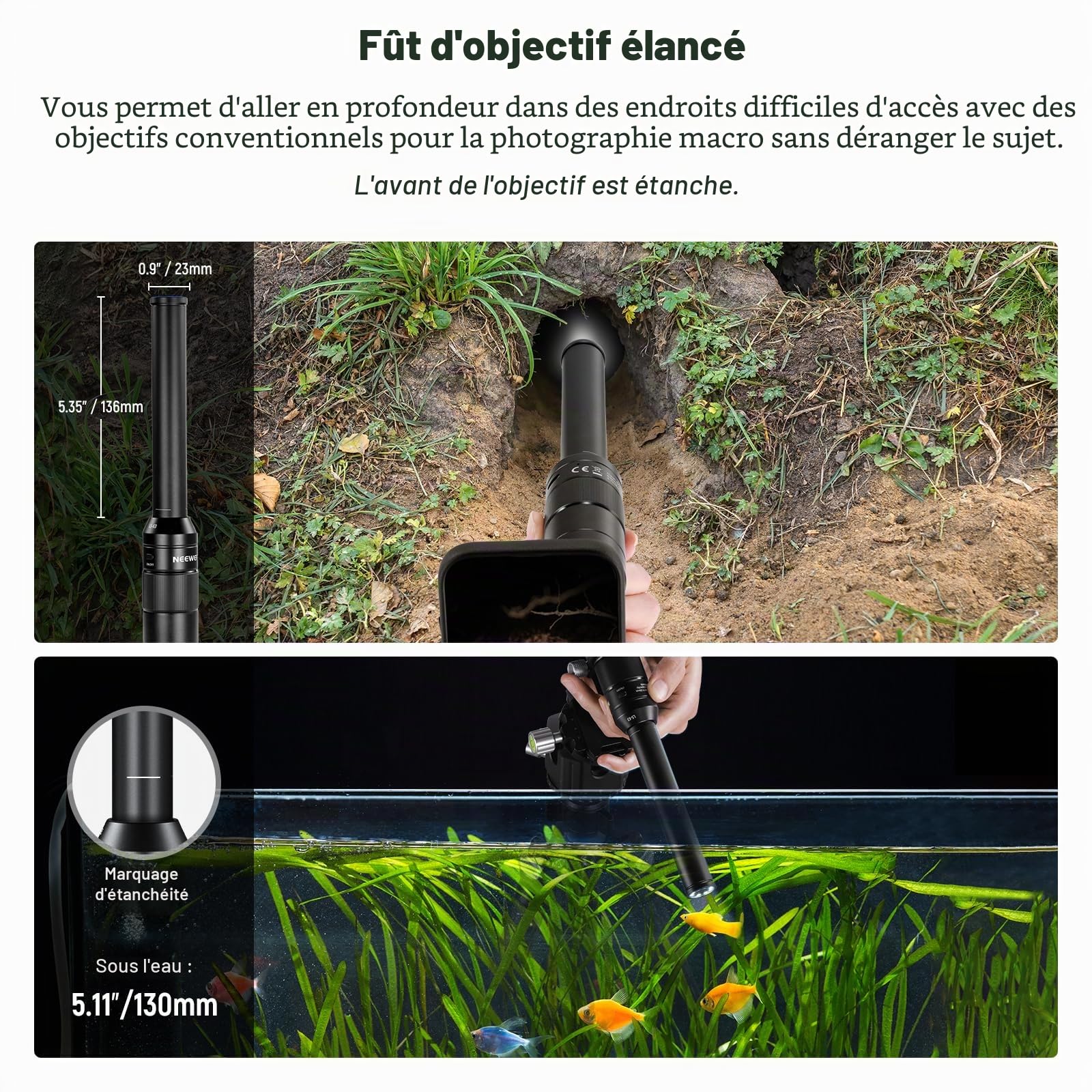 NEEWER Objectif Macro Sonde 16mm 4X avec Champ de Vision de 109°,Filetage de 17mm,Lumière LED Rechargeable,Compatible avec iPhone Samsung Objectif de Caméra,NEEWER Cage/étui pour Téléphone,LS-63