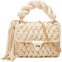 Hand Woven Tote Bags for Women Chunky Yarn Crochet Crossbody Bag DIY Knot Purse Knitted Handbag Evening Bag Clutch