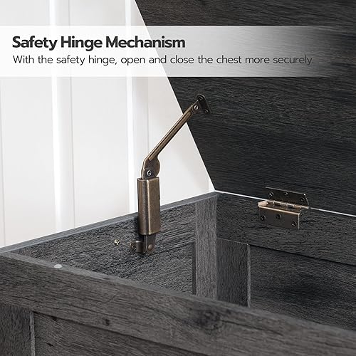 Miniatura 41 de HOOBRO Caja de juguetes, baúl de almacenamiento de aspecto de madera retro con bisagra de seguridad, banco de almacenamiento de entrada soporta 220