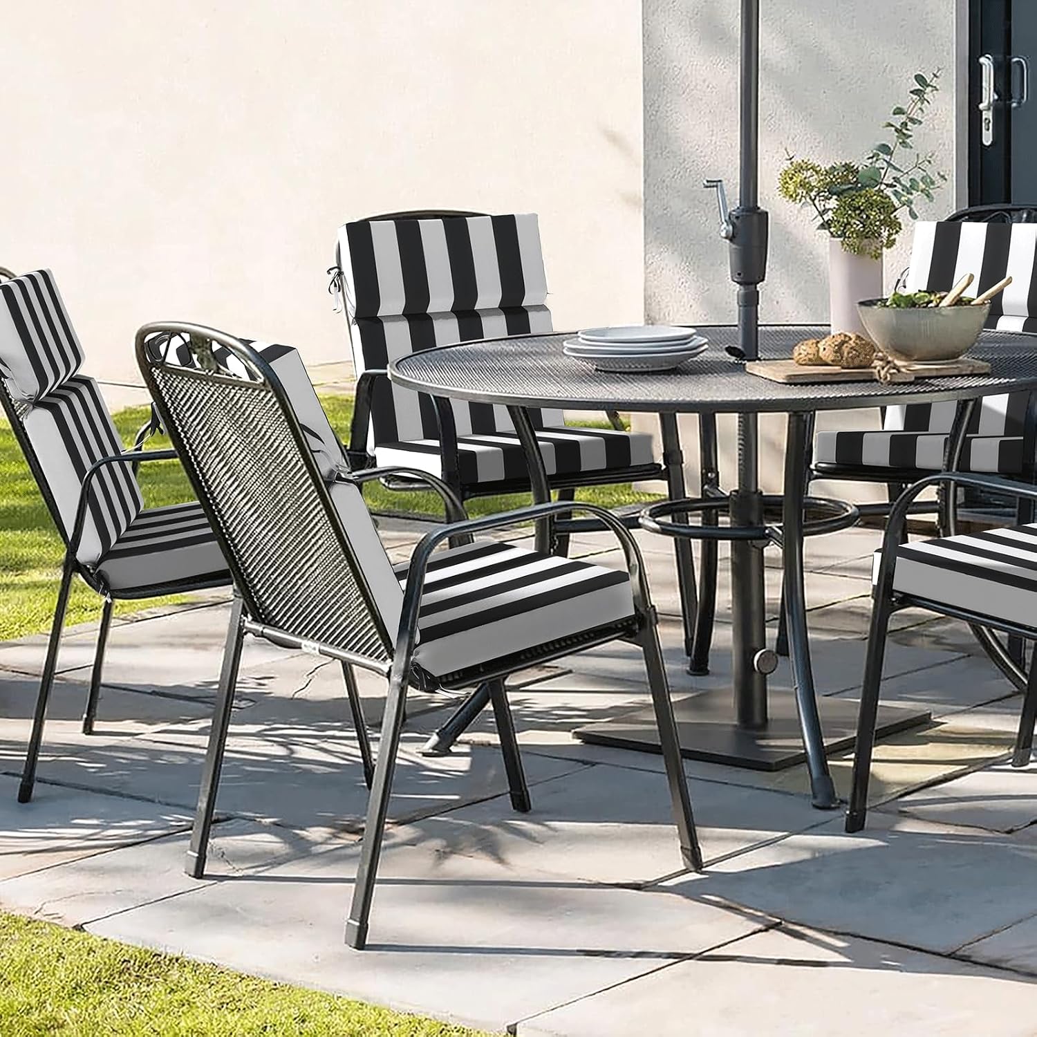 DYTXIII Outdoor High Back Chair Cushions Set of 2, 44"x22" Water Repellent Patio Seat Cushions with Elastic Sponge, All Weather Chair Pads for Rocking, Dining Chairs, Patio Furniture - Cabana Black
