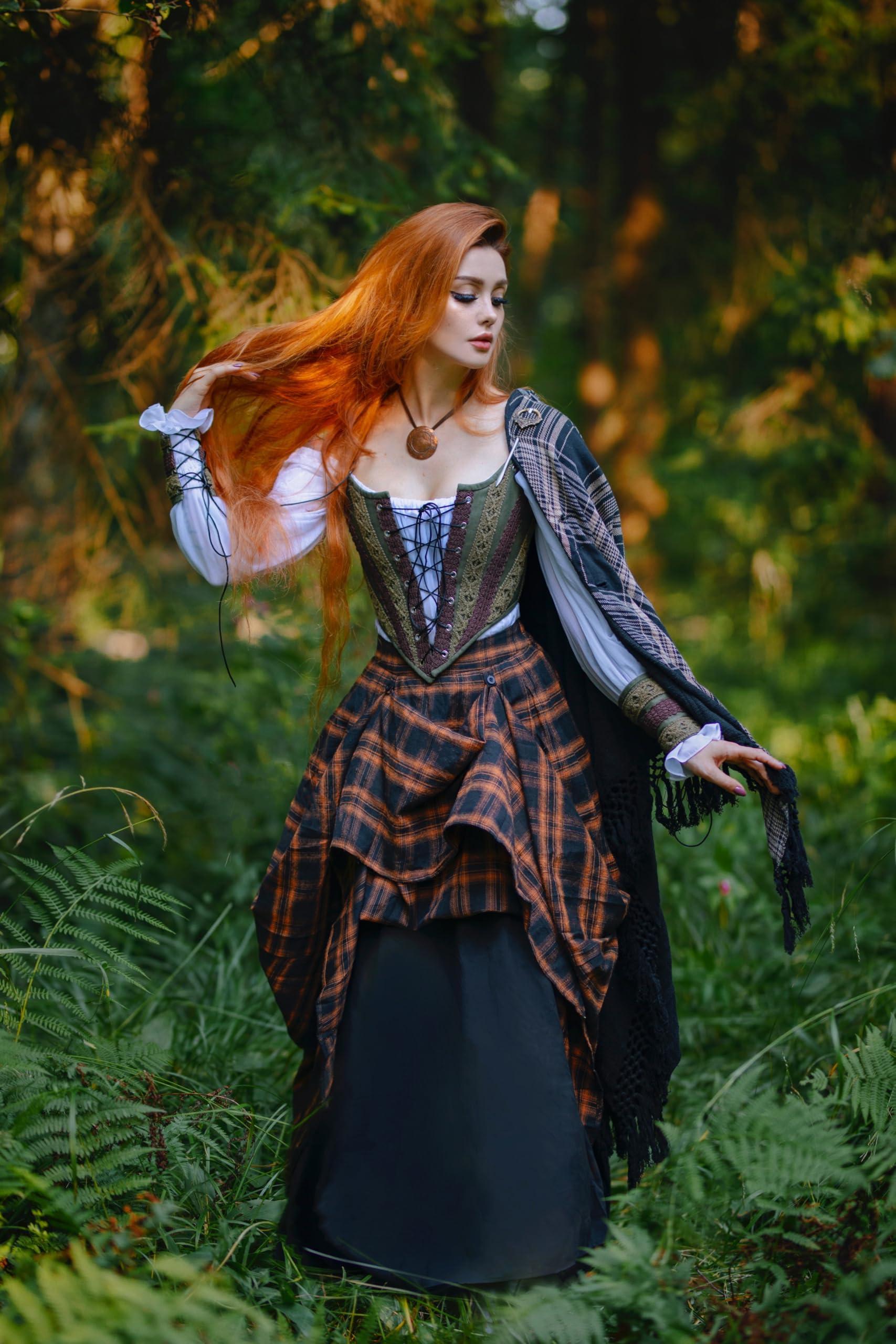 Scarlet Darkness Faldas a cuadros para mujer, falda larga de cintura alta con bolsillos