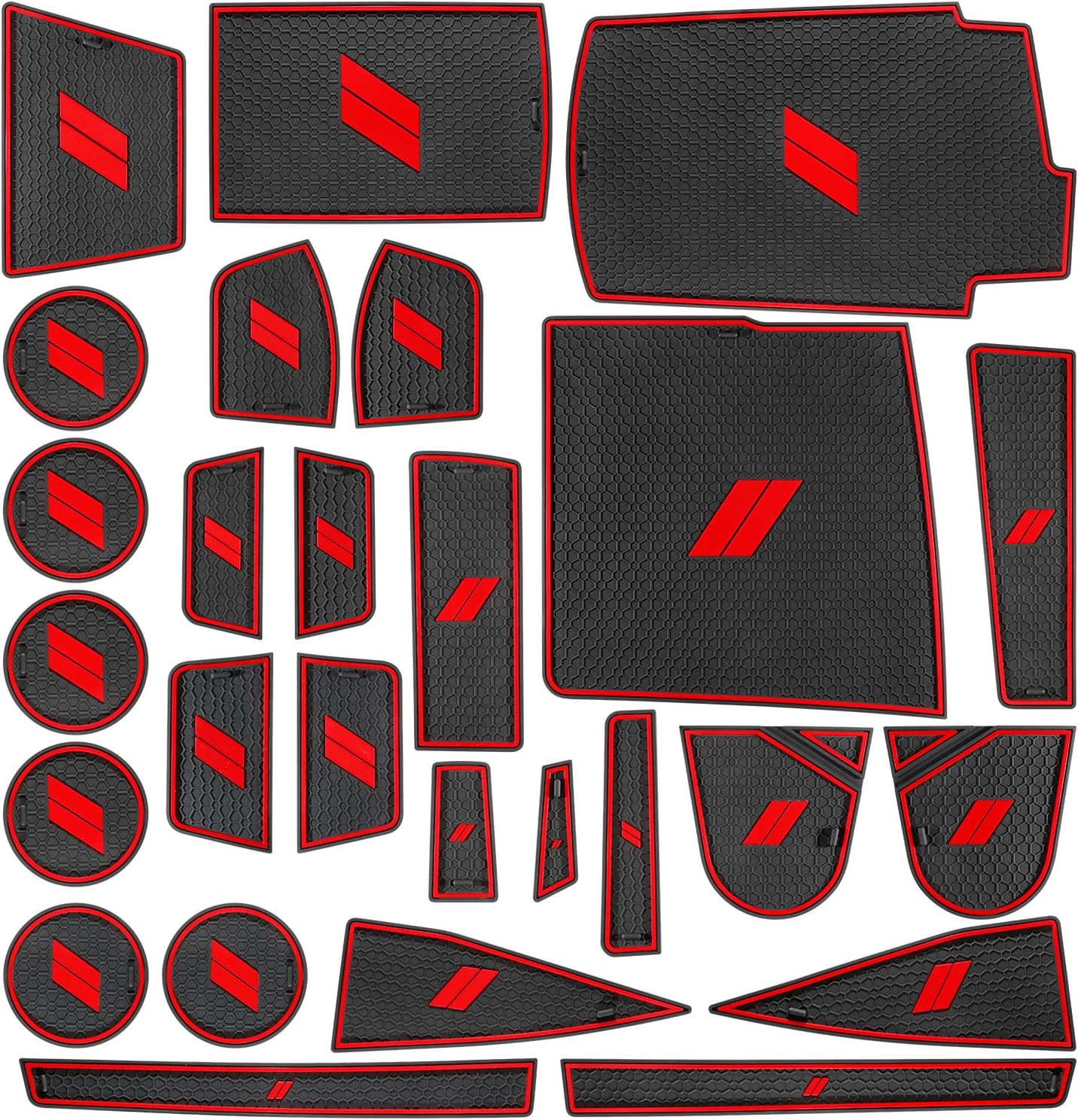 for Dodge Durango Accessories 2021 2022 2023 2024 2025 2026 Cup Holder Insert Coasters Center Console Liner and Non-Slip Door Pocket Mats Pads (Red Trim) - 27 PCS Set